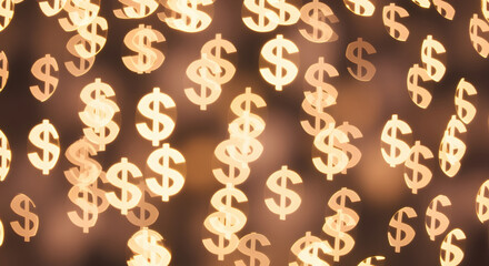 Abstract Golden Dollar Signs Bokeh Light Background Festive Celebration Backdrop