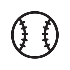 A minimalist vector illustration of a baseball in black and white with bold black outlines, ideal for clean sports graphics and modern icons.