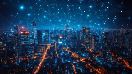 Fototapeta premium Cityscape Under Construction: A Digital Network of Growth