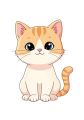 Fototapeta premium Adorable cartoon orange tabby kitten sitting, big eyes, happy expression.