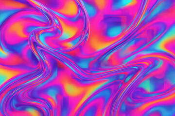 Obraz premium A vibrant abstract background with swirling patterns in bright pink, blue, and yellow hues. The design features fluid shapes and a dynamic flow.
