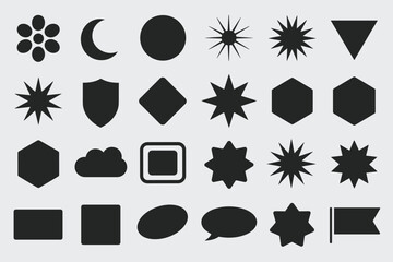 Collection of Black Geometric Shapes and Icons on White Background circle