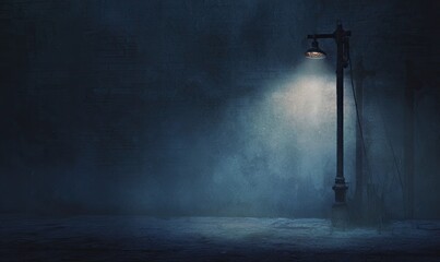 Naklejka premium A vintage street lamp illuminates a misty night