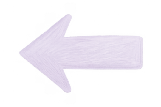 White textured left-pointing arrow, transparent backdrop, signaling directional guidance with minimalist design