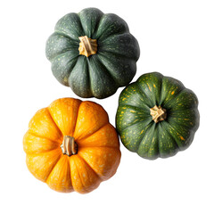 Vibrant Orange and Green Pumpkins Top View on White Background