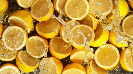 Super Slow Motion Shot of Fresh Lemon Juice Splashing through Orange Slices at 1000fps. - Powered by Adobe