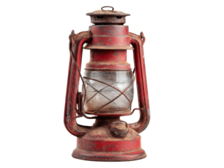 Antique red kerosene lantern rustic vintage oil lamp, Isolated On White Background, Png Transparent