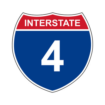 Interstate 4. Interstate highway sign. Road number. Signpost indicating route numbers in the U.S. Interstate Highway System. Even numbers run west to east. Odd numbers run north to south.