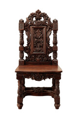 Ornate, dark wooden chair with intricate carvings