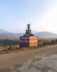Welcome statue in an early morning on the hills in Koraput, Odisha, India in November 2024....