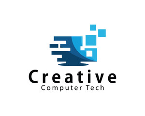 computer fast logo creative design concept digital technology network