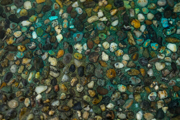 macro texture of colurful cobblestone pavement