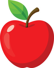 Vector art of a vibrant red apple with a green leaf and stem, isolated on a clean transparent background, symbolizing health and freshness