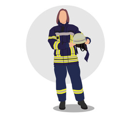 Female Firefighter in Protective Gear Vector illustration.