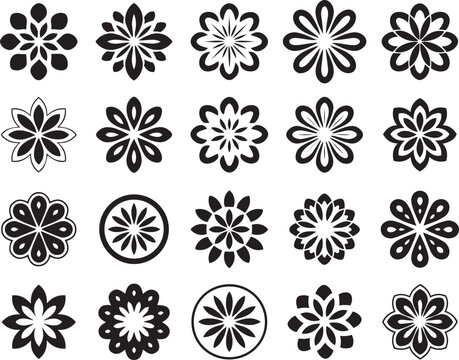 Set of silhouette vector icons for diwali rangoli and mandala designs
