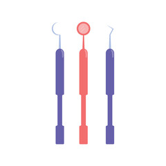 Dental Instruments, Dental Curette set vector illustration ,Dentist Tools,  Vector illustration of dental mirror and hook flat style on white bSet of vector dental instrument icons and design elements