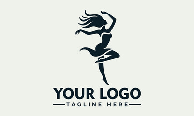 Silhouette of a woman dancing with flowing hair, a logo design element.