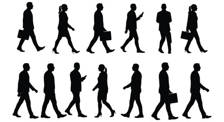 Silhouettes of Business People Walking Diverse Poses. vector Silhouette design