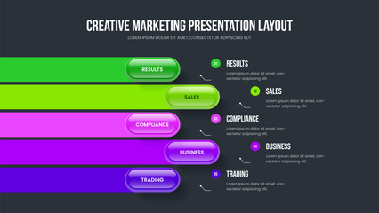 Service Strategy Frame Design Vector Illustration. Market Growth 5 Step Infographic Presentation Template. Business Analysis Five Element Diagram Slide Layout.