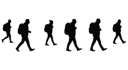 Silhouette of a Group of Backpackers Walking Together on a White Background . vector Silhouette design
