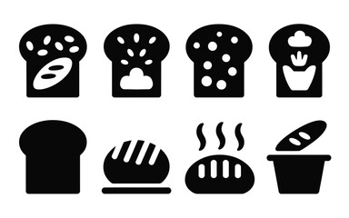 Vector art of collection of bread icons isolated on white background, representing bakery and breakfast