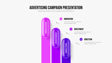 Sales Review 3 Element Infographic Slideshow Layout. Digital Report Presentation Design Vector Illustration. Product Growth Three Option Diagram Frame Template.