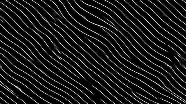 Abstract black backdrop with curving white lines, glossy reflection, diagonal pattern
