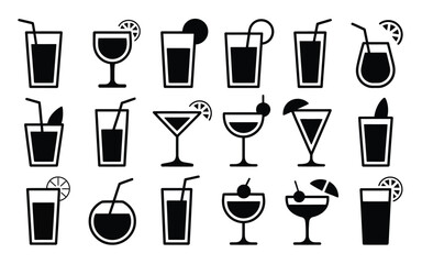 Vector art of cocktail and drink icons isolated on white background for bar or restaurant menu design