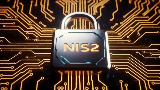 Digital security and nis2 legislation illustrated through animated circuit board lock