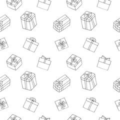 Gift boxes seamless pattern hand drawn, vector illustration