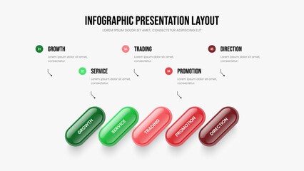 Sales Insight 5 Element Infographic Slideshow Layout. Business Visualization Frame Template Vector Illustration. Corporate Portfolio Five Step Diagram Presentation Design.