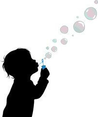 Fototapeta premium Happy child blowing bubbles outdoors fun summer activity childhood joy