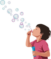 Happy child blowing bubbles outdoors fun summer activity childhood joy