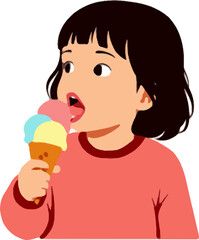 Happy Little Girl Eating Colorful Ice Cream Cone Summer Treat