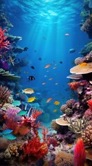 Underwater wonder of Red Sea corals teeming with vibrant marine life in a colorful ecosystem