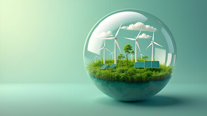 Green Energy Bubble With Wind Turbines And Solar Panels