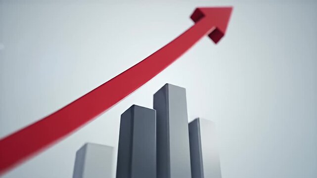 Ascending graph with a rising red arrow on a bright, blurred background