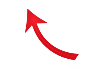 Red arrow curving upwards on a transparent background, representing growth, progress, and positive change