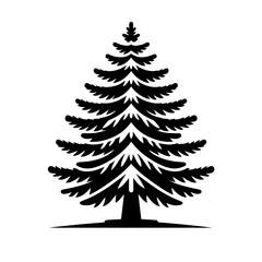 Black and white silhouette vector of a pine tree on a white background