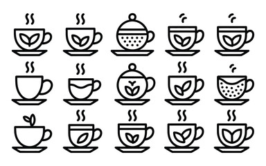 Vector art of set of tea cups icons isolated on white background for cafe and restaurant designs