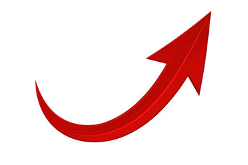 Shiny red arrow curving upwards on a transparent background, symbolizing growth, progress, and positive momentum