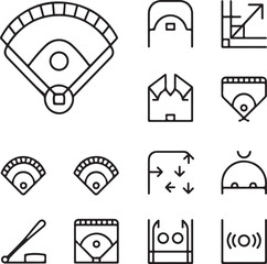 Softball Field & Strategy Icon Set – Pitcher’s Mound, Infield, Bases, Field Zones, and Game Planning Symbols