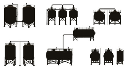 Silhouette Illustration of Industrial Grain Silos.  vector , silhouette design © nhpvect02