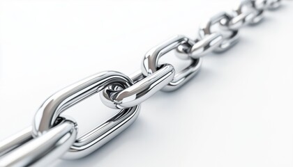 Obraz premium Close-Up Of A Long White Metal Chain Resting On A White Surface, Showcasing Its Aged Appearance And Intricate Details.