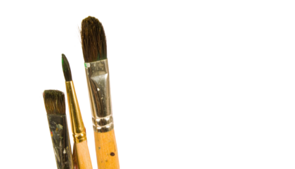 A collection of paintbrushes with varying sizes and bristle shapes, showcasing their unique textures and colors.