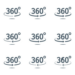 360 Degree Rotation Icons Set for Virtual Reality and Panoramic Views and Simulation Vector Illustration Pack
