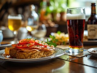 Iberian Ham and Tomato Toast with a Drink