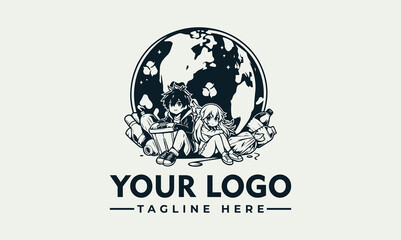 Epic Black Vector of Anime Hero Protecting Earth from Destruction and Waste