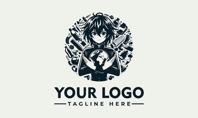 Epic Black Vector of Anime Hero Protecting Earth from Destruction and Waste