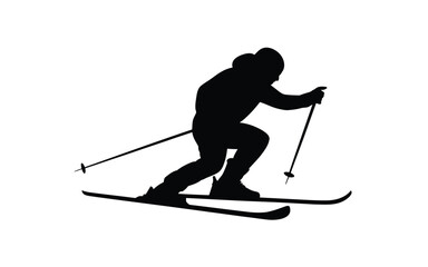 Fototapeta premium Vector art of silhouette of a skier in action, isolated on white background, skiing downhill in winter